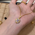 Bauhinia Satin Ribbon Purple Zircon Copper Alloy Set