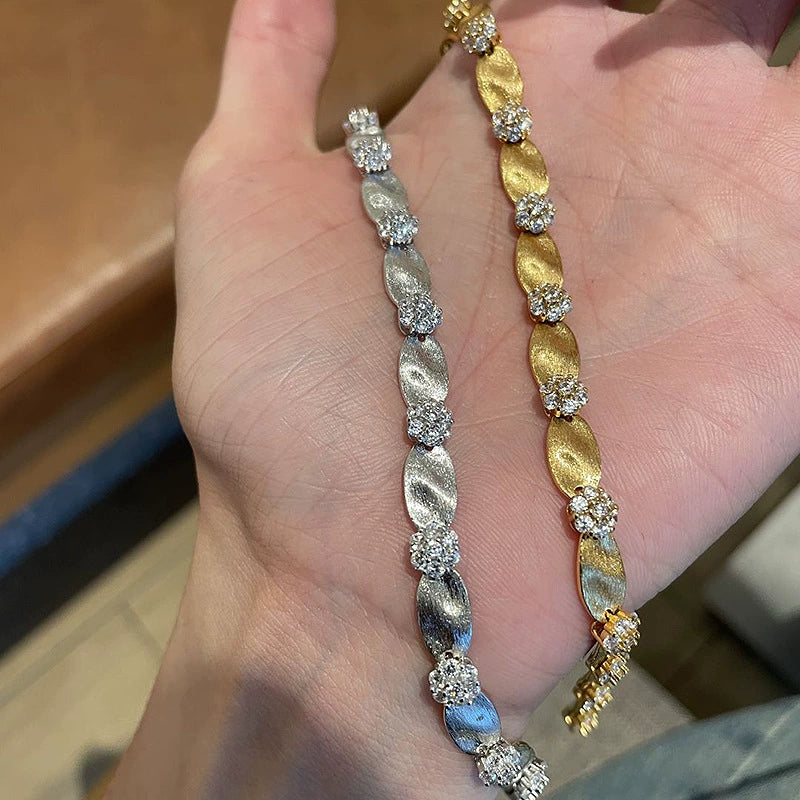 Silk ribbon brushed gold water ripple copper alloy bracelet