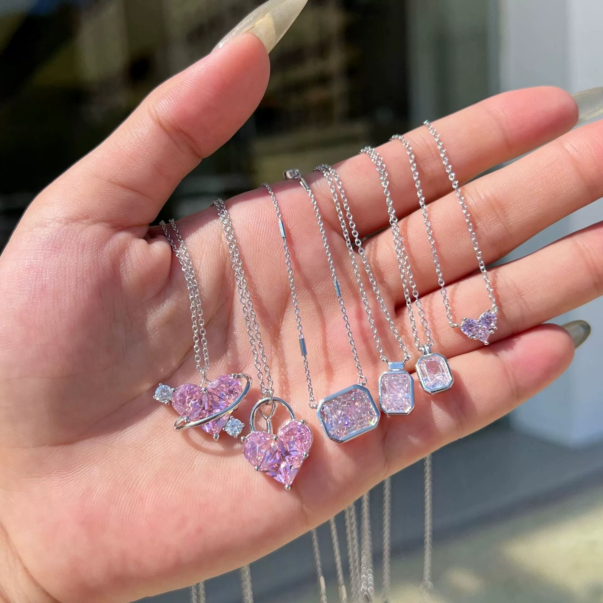 925 Sterling Silver Sugar Cube Heart-Shaped Zircon Necklace with Exquisite Sparkling Finish