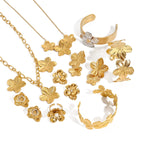 Stainless steel flower necklace, zircon earrings, pearl ring