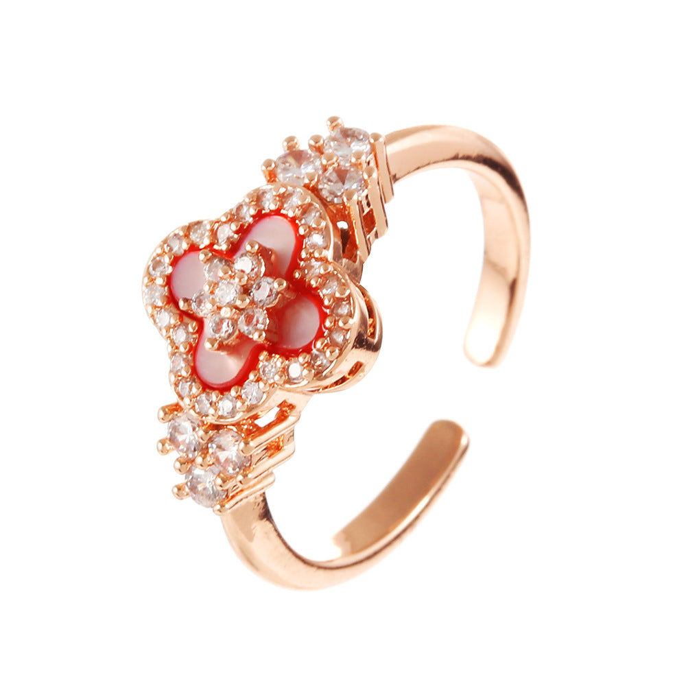 幸运粉色锆石四叶花铜合金套装