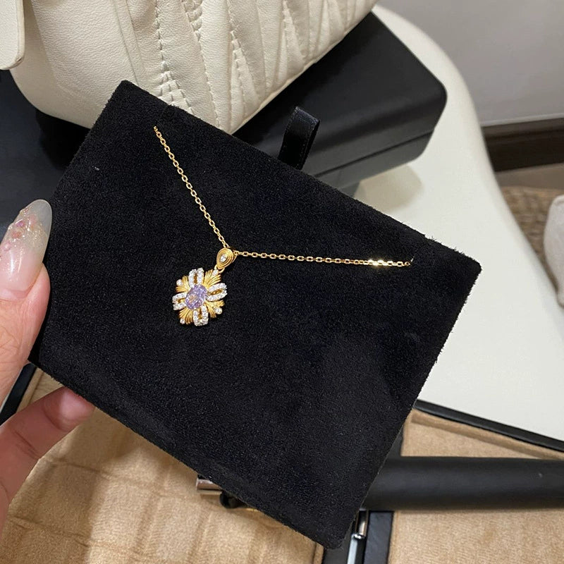 Bauhinia flower sparkling diamond sunflower copper alloy necklace