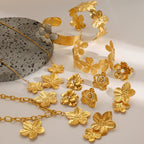 Stainless steel flower necklace, zircon earrings, pearl ring