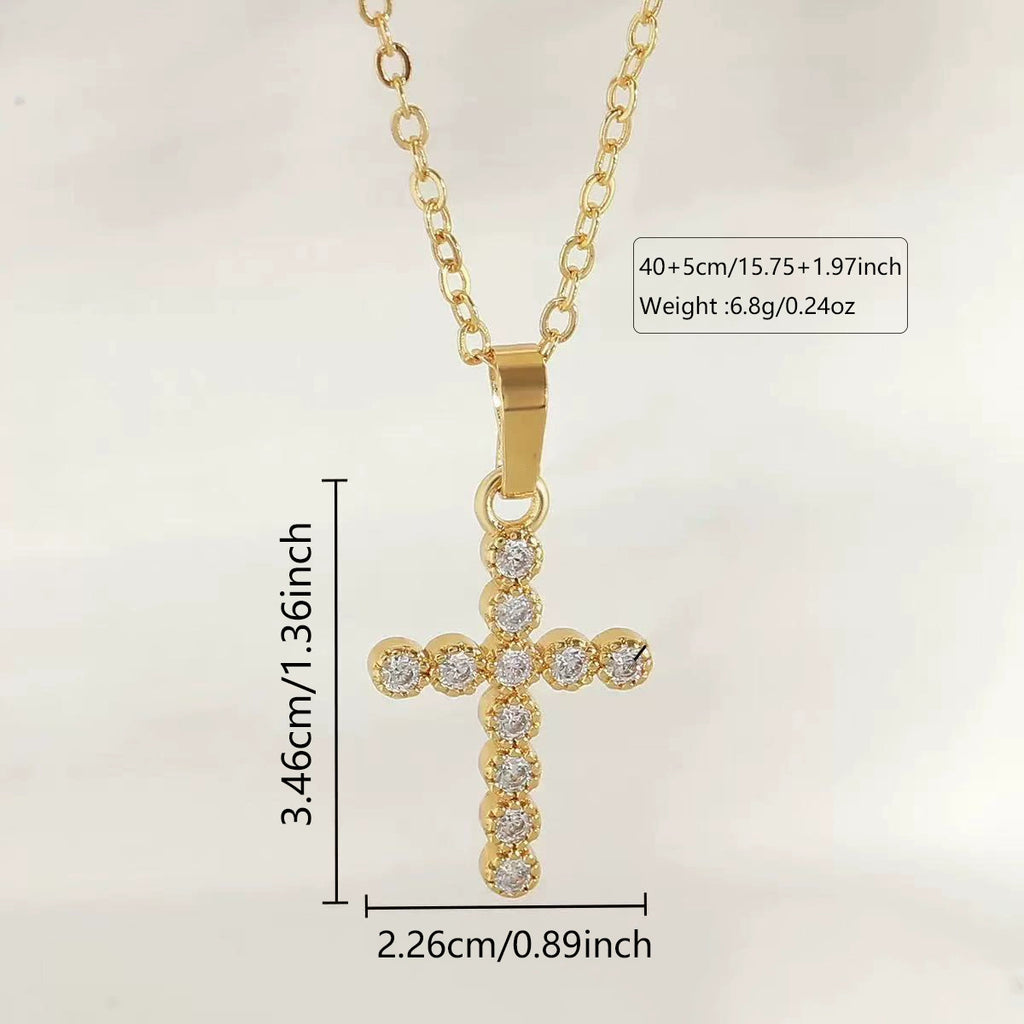 Micro-painted zircon stainless steel cross necklace pendant