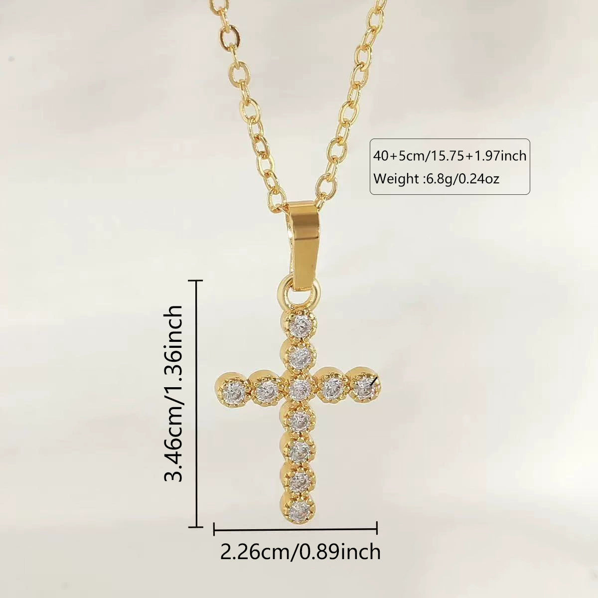 Micro-painted zircon stainless steel cross necklace pendant