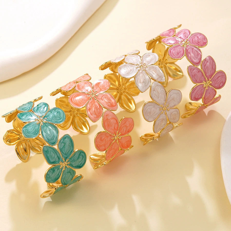 Oil-dripping flower stainless steel C-shaped open bracelet