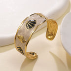 Seashell and conch oil-dripping stainless steel C-shaped open bracelet
