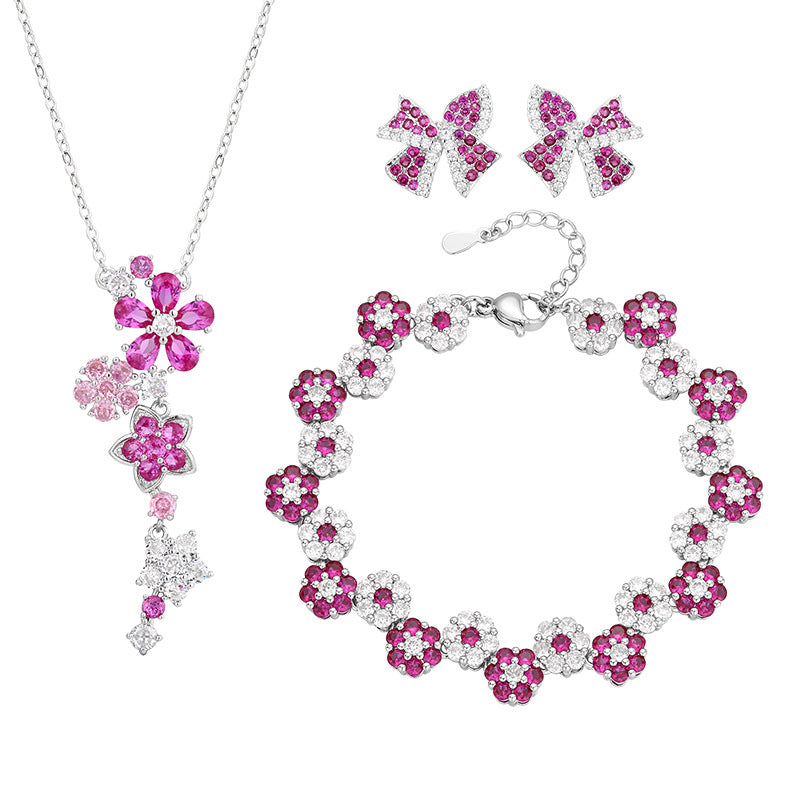 Red Corundum Zircon Flower Copper Alloy Set