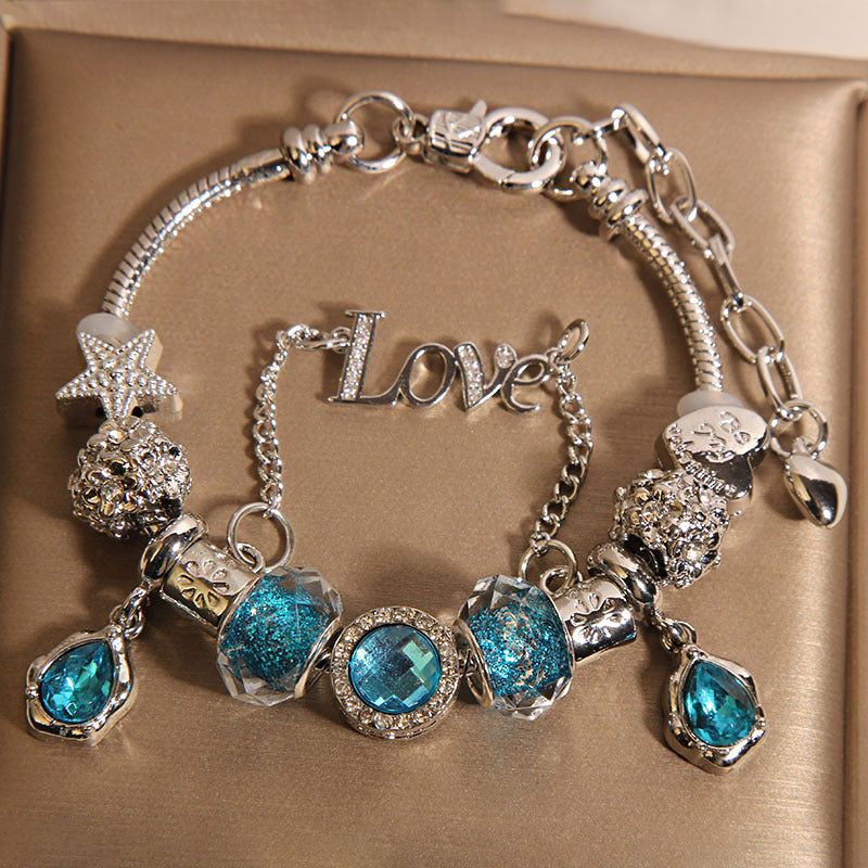 Vintage Aquamarine Series Glass Alloy Bracelet