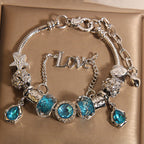 Vintage Aquamarine Series Glass Alloy Bracelet