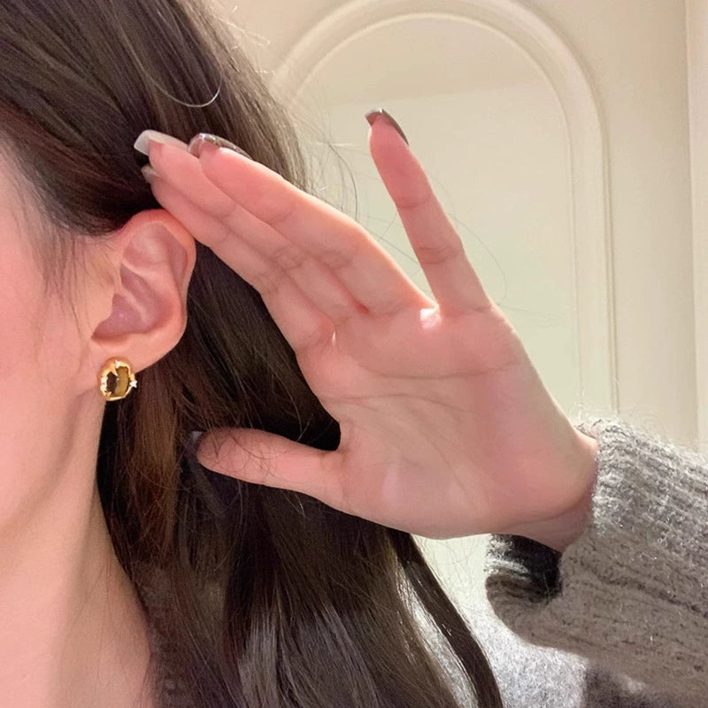 Radl oval tiger's eye gold-plated copper alloy earrings