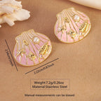 Oil-dripping seashell stainless steel starfish and conch earrings