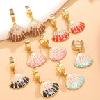Oil-dripping shell stainless steel fan-shaped earrings