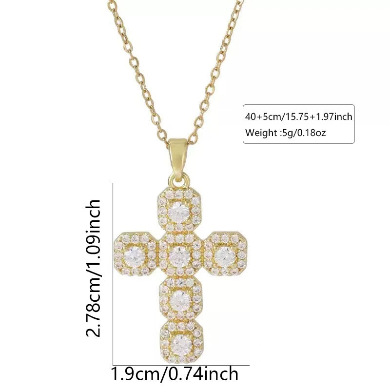 Micro-painted zircon stainless steel cross necklace pendant