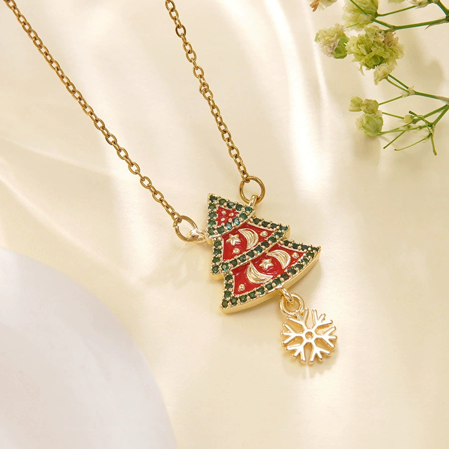 Christmas Tree Stainless Steel Micro-Inlaid Zircon Necklace