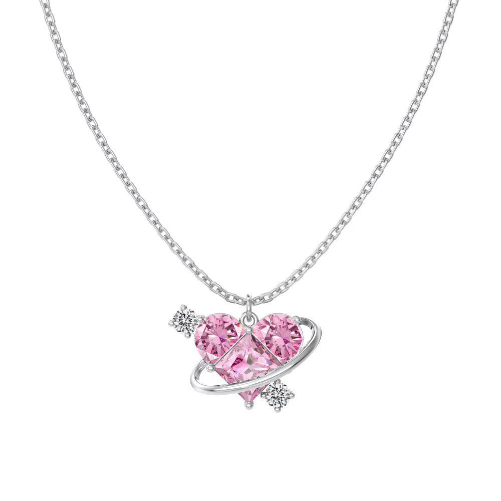 925 Sterling Silver Sugar Cube Heart-Shaped Zircon Necklace with Exquisite Sparkling Finish