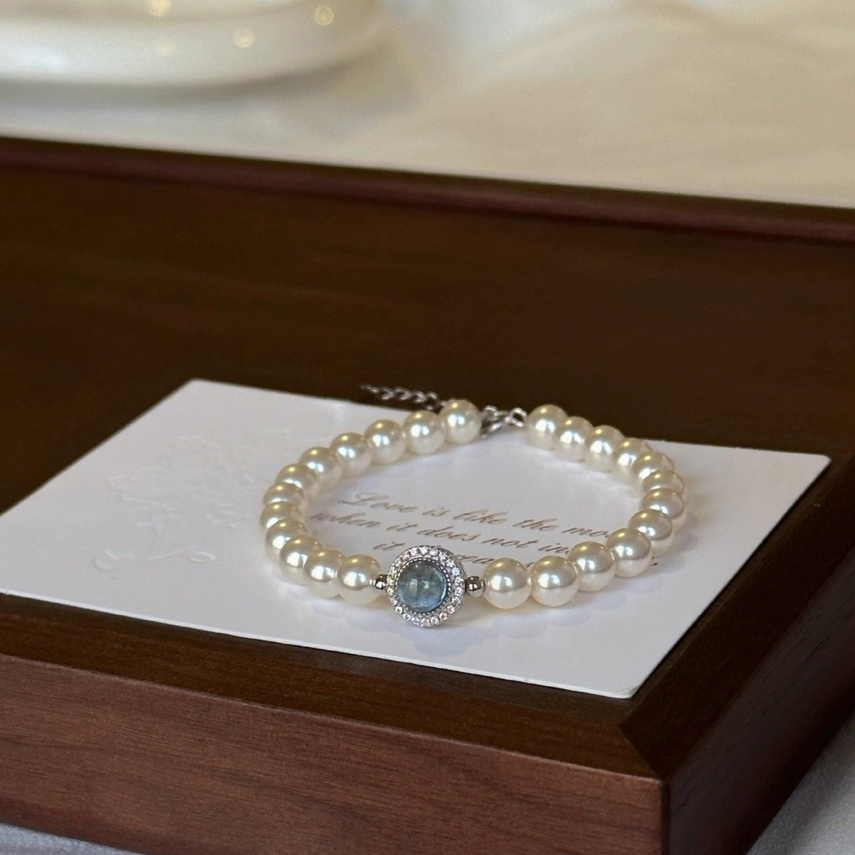 925 Sterling Silver Aquamarine Natural Freshwater Pearl Bracelet