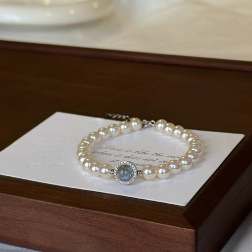 925 Silver Aquamarine Natural Freshwater Pearl Bracelet