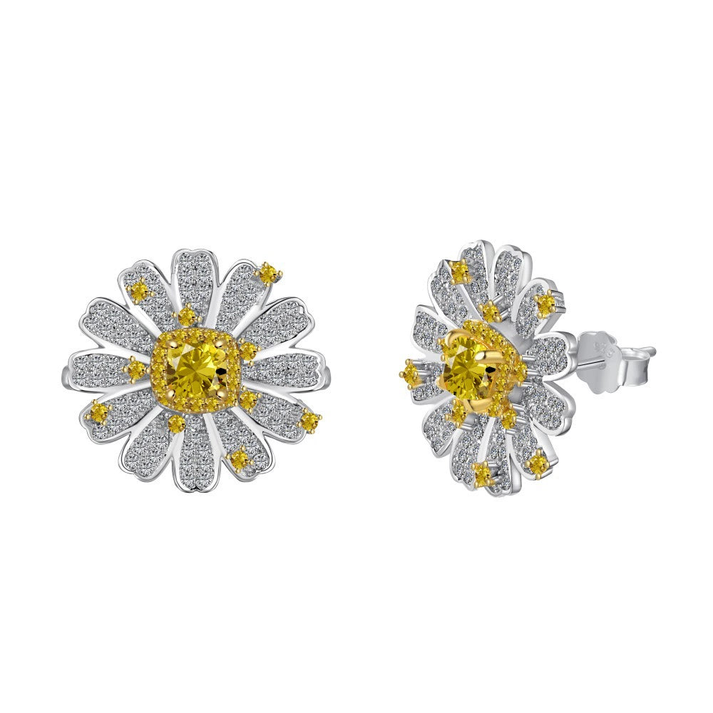 925 Sterling Silver Daisy Sunflower Full Diamond Set