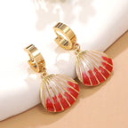 Oil-dripping shell stainless steel fan-shaped earrings