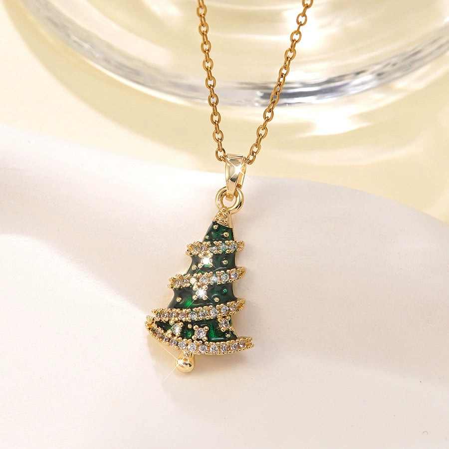 Christmas Tree Stainless Steel Micro-Inlaid Zircon Necklace