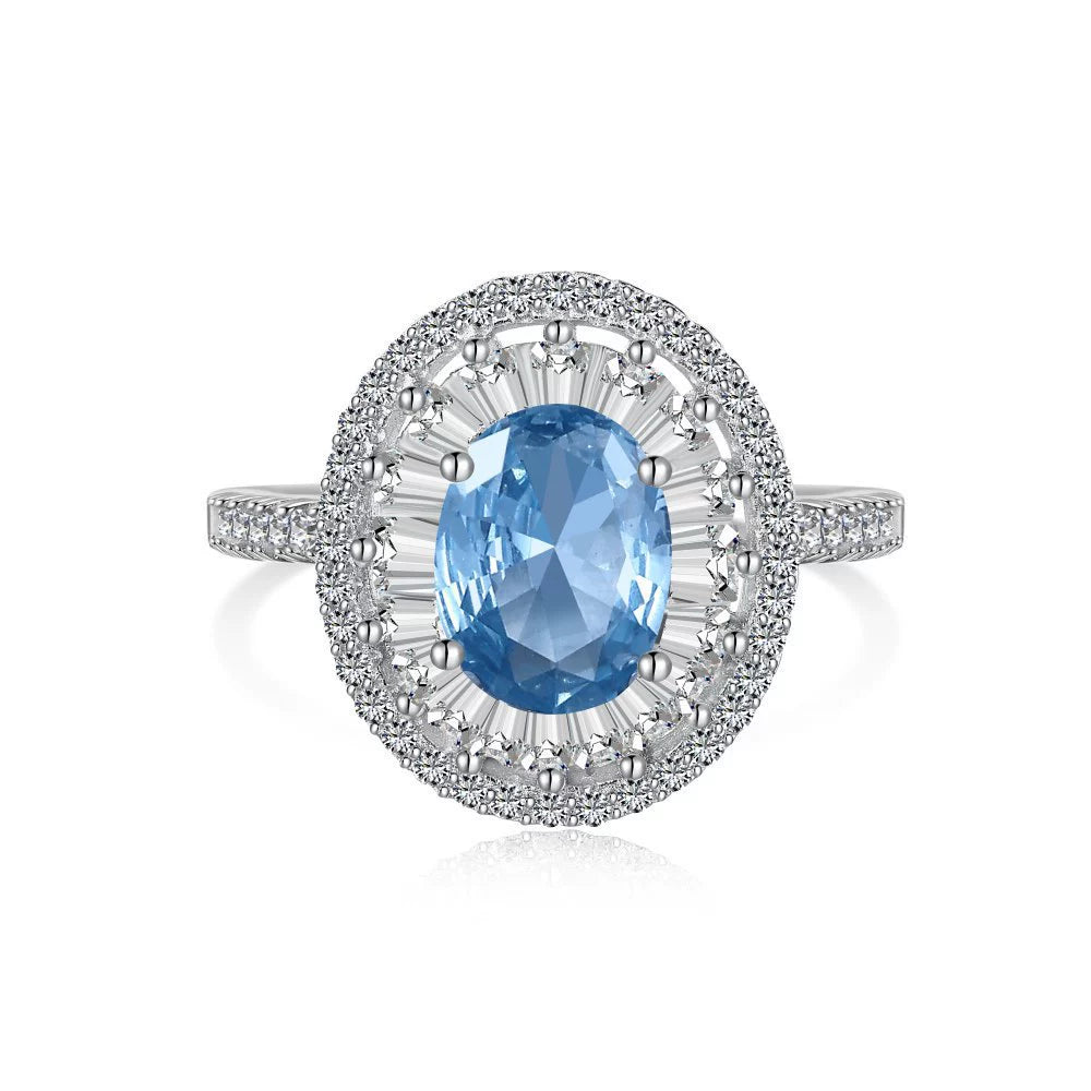 925 Silver Aquamarine Zircon Diamond Set