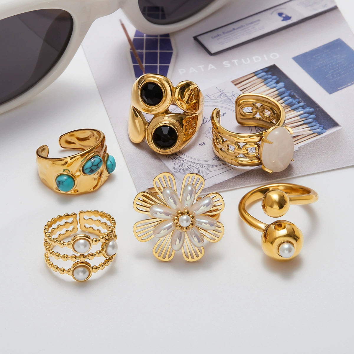 Natural stone stainless steel high-grade non-fading ring