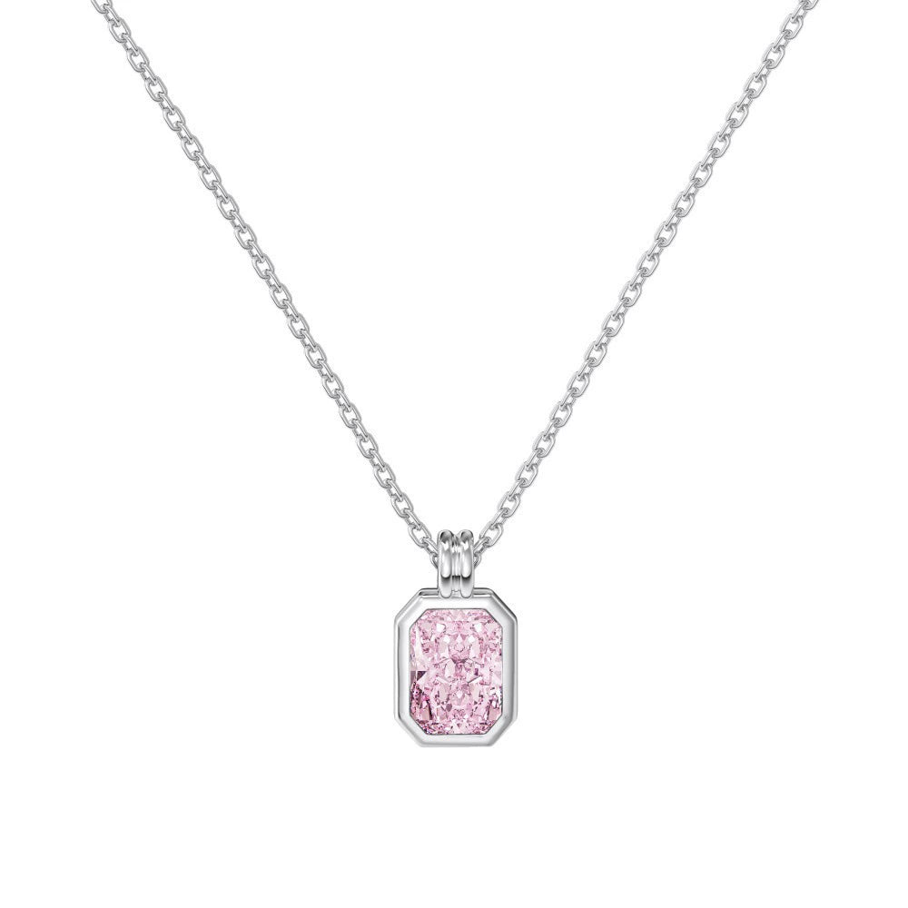 925 Sterling Silver Sugar Cube Heart-Shaped Zircon Necklace with Exquisite Sparkling Finish