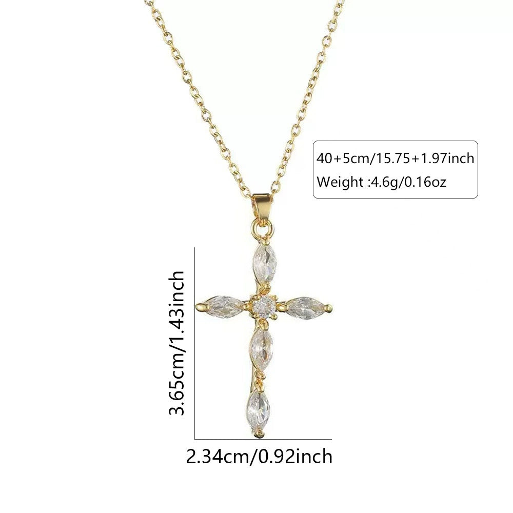 Micro-painted zircon stainless steel cross necklace pendant