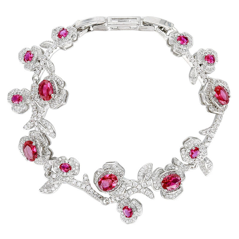 Red sapphire zircon inlaid with rose and camellia bracelet