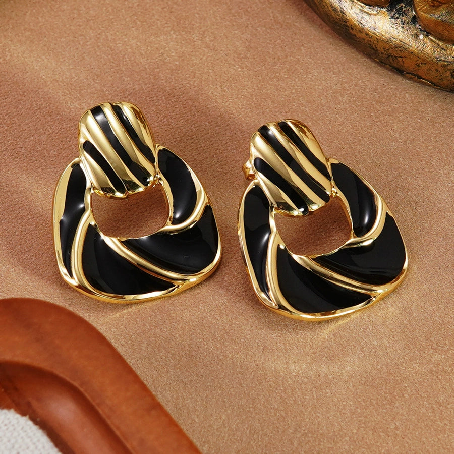 Enameled Geometric Square Stainless Steel Earrings