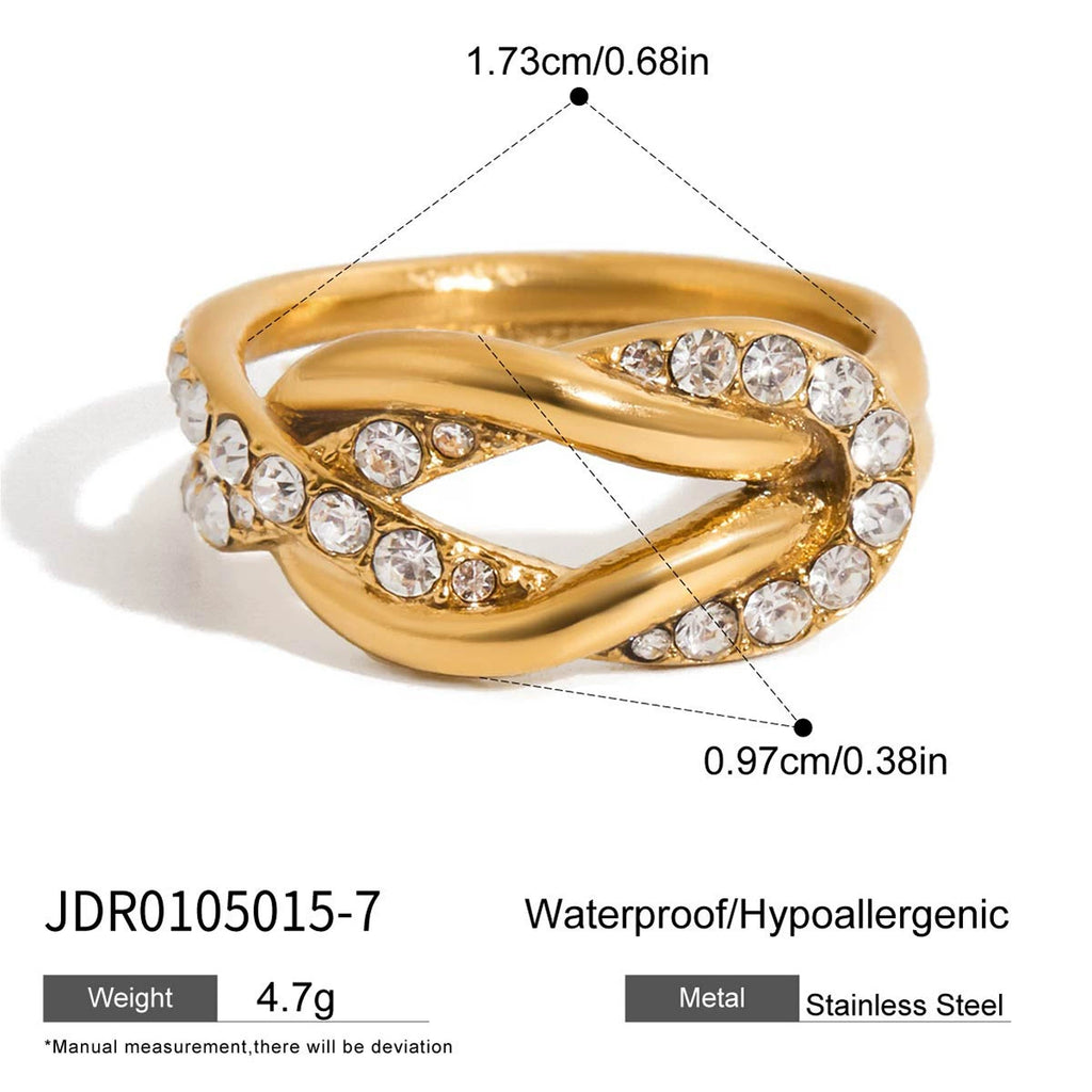Rope knot design rhinestone stainless steel ring