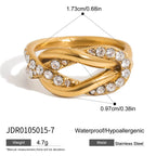 Rope knot design rhinestone stainless steel ring