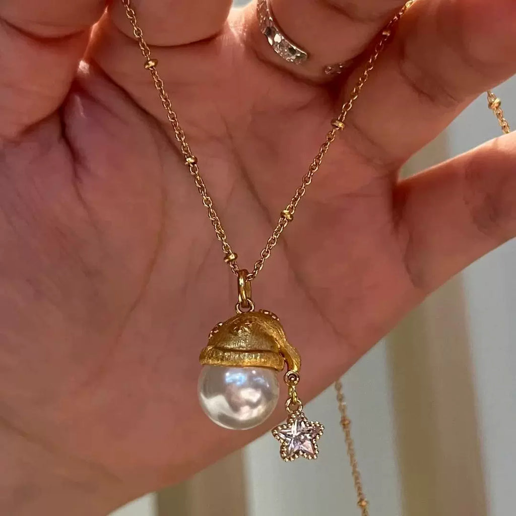 Christmas hat star pearl copper alloy pendant