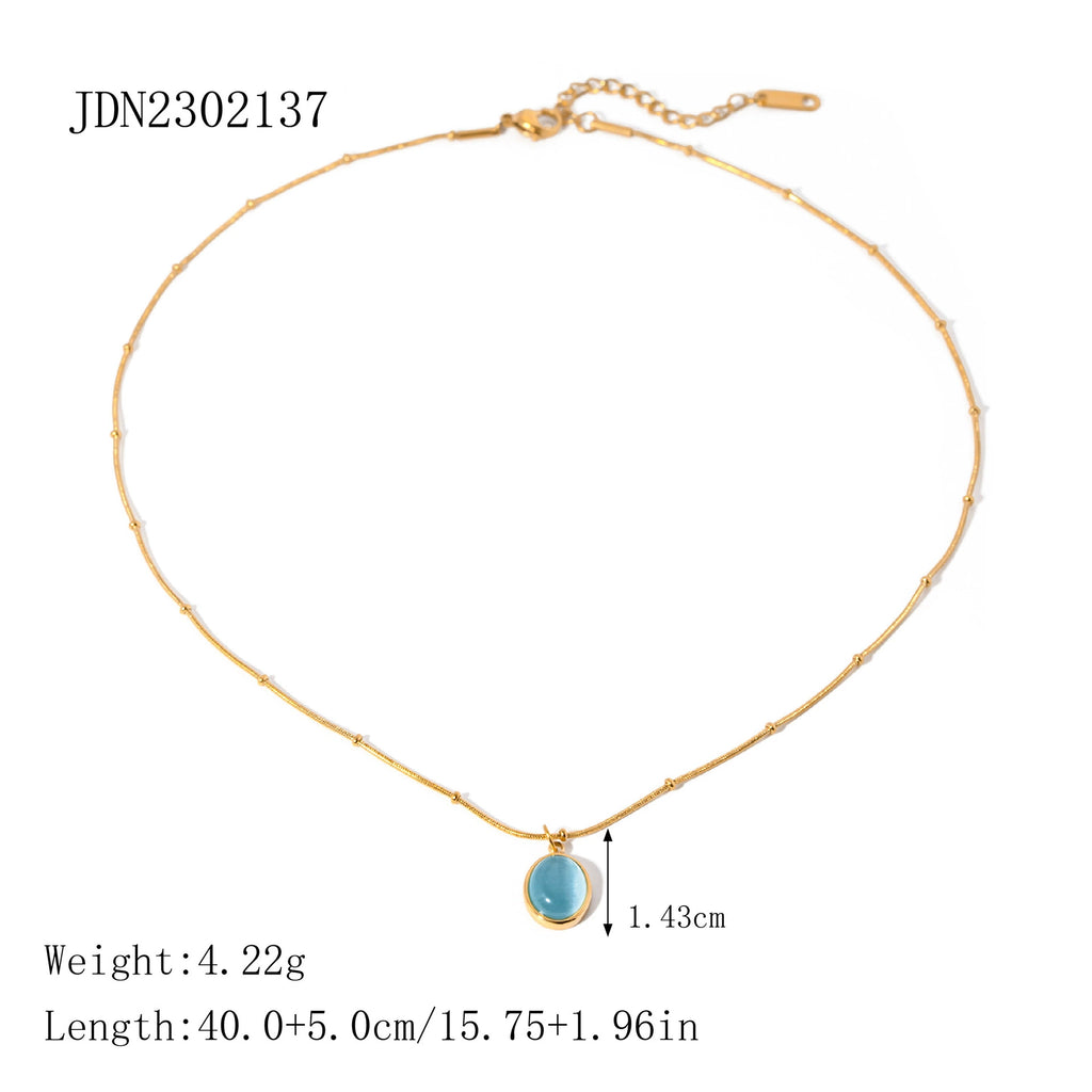 Pearl Tiger Eye Colorfast Stainless Steel Clavicle Necklace