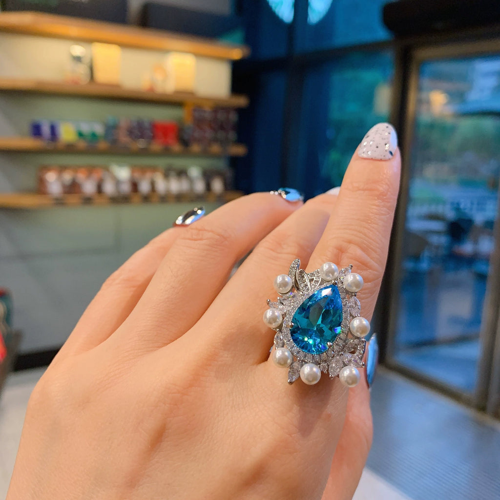 Zircon, Pearl, Micro-painted Pearl, Aquamarine, Diamond, and Gemstone Set