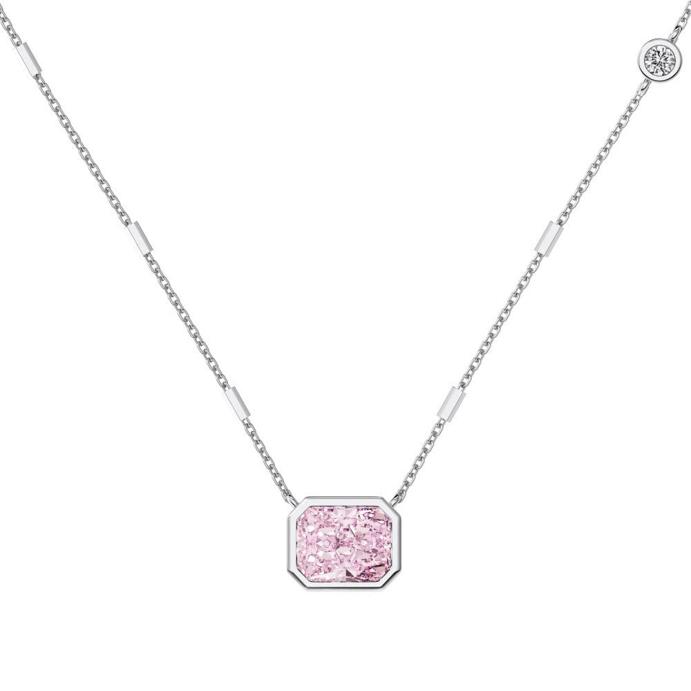 925 Sterling Silver Sugar Cube Heart-Shaped Zircon Necklace with Exquisite Sparkling Finish