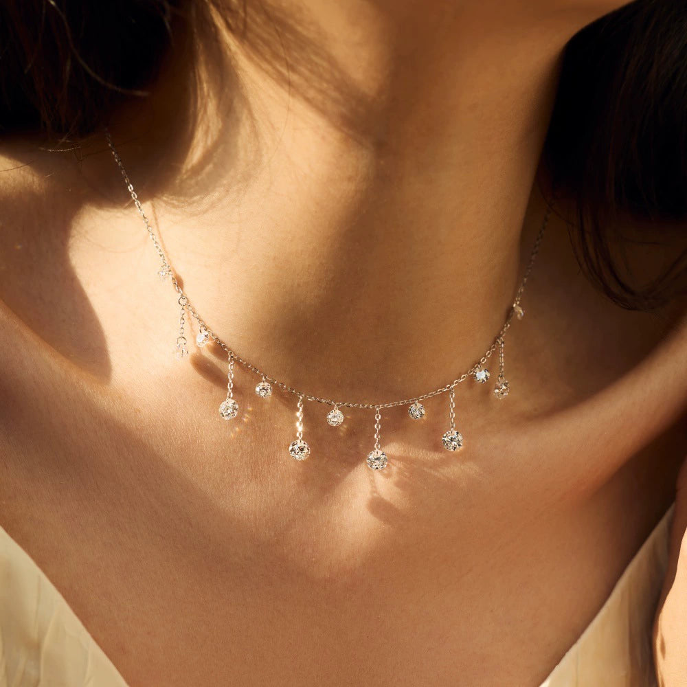 925银水晶吊坠流苏项链