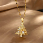 Christmas Tree Stainless Steel Micro-Inlaid Zircon Necklace