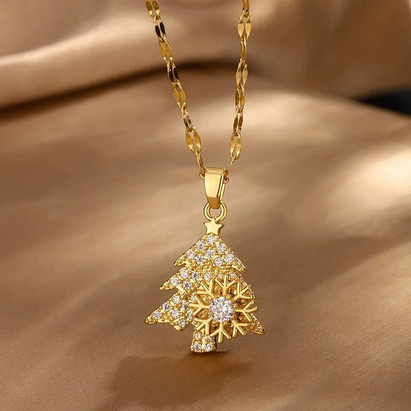 Christmas Tree Stainless Steel Micro-Inlaid Zircon Necklace