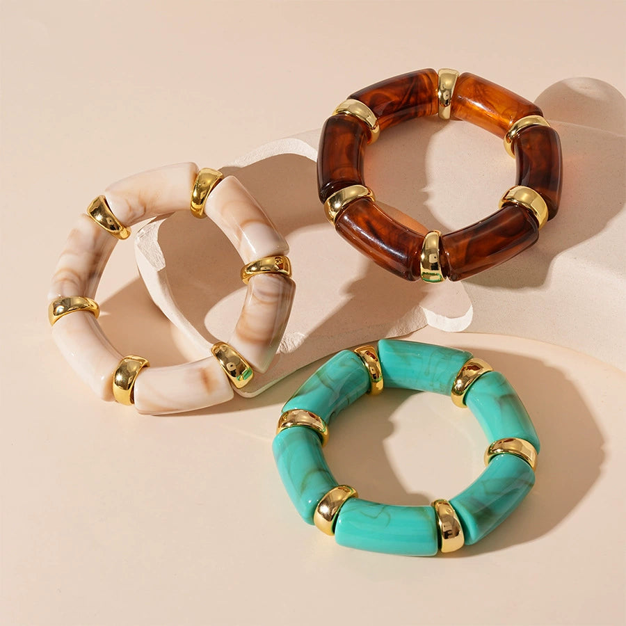 Vintage Gradient Acrylic Geometric Bamboo Joint Elastic Bracelet