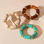 Vintage Gradient Acrylic Geometric Bamboo Joint Elastic Bracelet