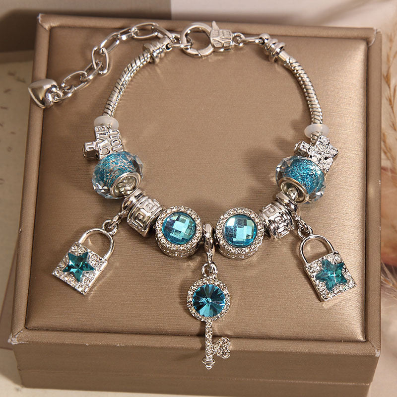 Vintage Aquamarine Series Glass Alloy Bracelet