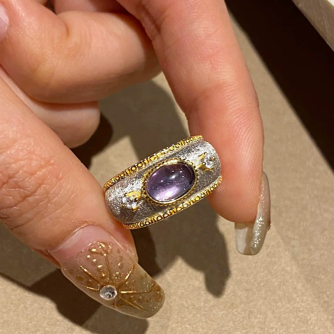 Heavy-duty amethyst diamond-studded copper alloy ring