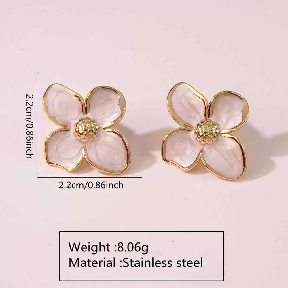 French retro glaze court style tulip petal stainless steel stud earrings