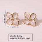 French retro glaze court style tulip petal stainless steel stud earrings