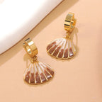 Oil-dripping shell stainless steel fan-shaped earrings