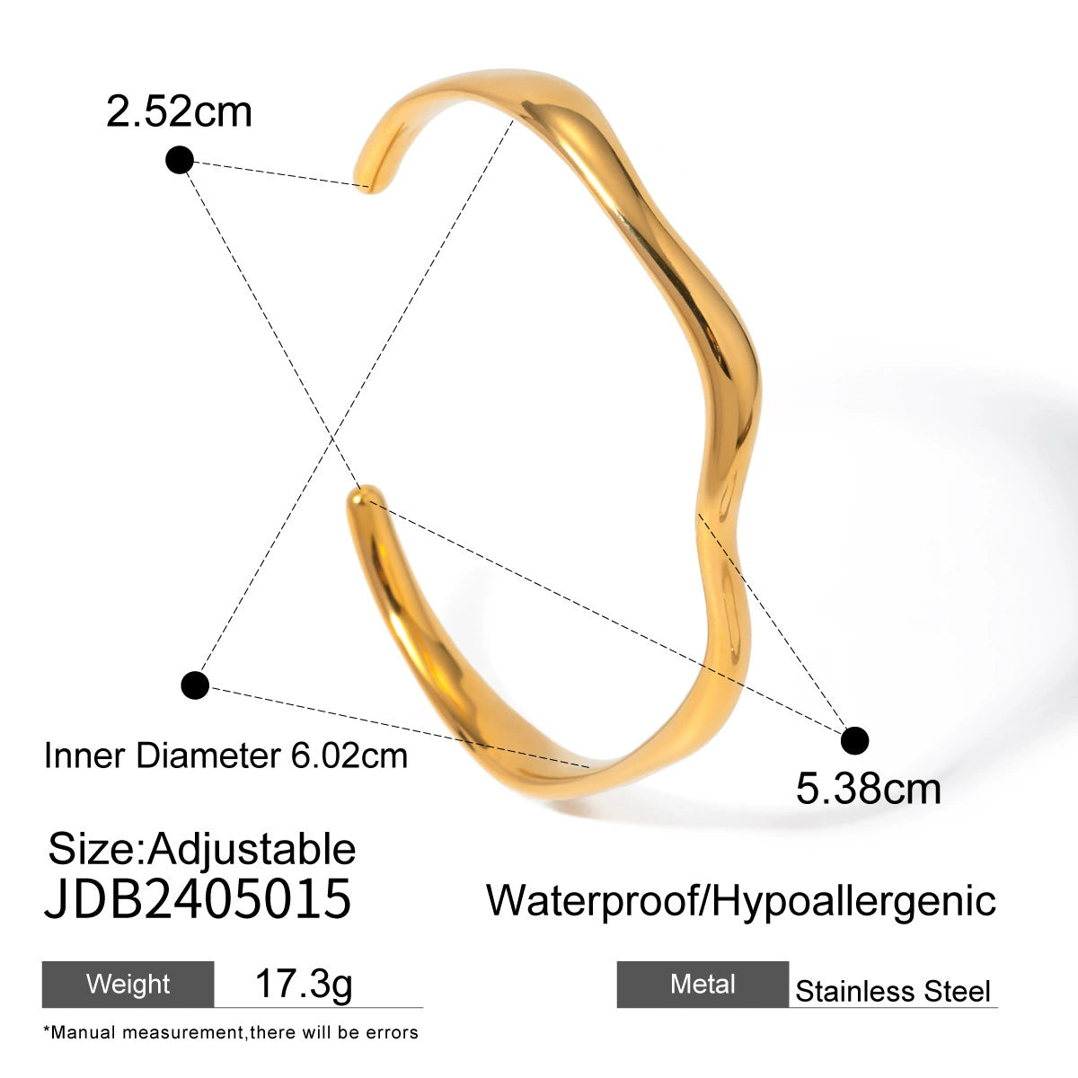 Zircon colorfast, luxurious and high-end stainless steel open bangle.