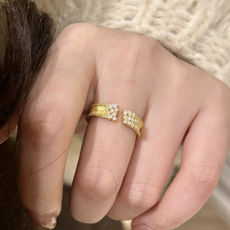 Brushed Starry Sky Irregular Diamond Pack Copper Alloy Ring