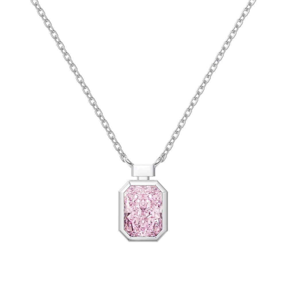 925 Sterling Silver Sugar Cube Heart-Shaped Zircon Necklace with Exquisite Sparkling Finish